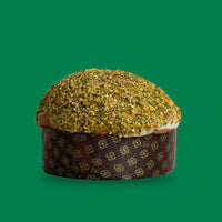 Panettone with Bronte DOP green pistachios, 1kg, and 200g of Sicilian cream.