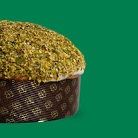 Panettone with Bronte DOP green pistachios, 1kg, and 200g of Sicilian cream.