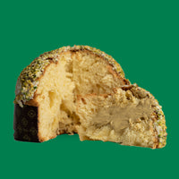 Panettone with Bronte DOP green pistachios, 1kg, and 200g of Sicilian cream.